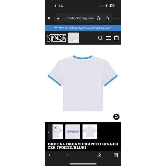 DIGITAL DREAM CROPPED RINGER TEE (WHITE/BLUE) MEDIUM - Picture 3 of 6